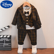 G.DUCKKIDS品牌初秋新品 男童秋裝套裝西裝三件套0-1-2-3-4-5歲中小童男寶寶 細(xì)條紋黃色 90碼1-2歲(20-25斤)