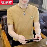 恒源祥2024新品針織短袖T恤男款夏季修身休閑冰絲圓領(lǐng)休閑體恤潮流 374卡其色 XL【135-150斤】