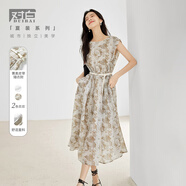 對(duì)白新中式國風(fēng)印花連衣裙女2025夏季新款后背綁帶設(shè)計(jì)感氣質(zhì)裙子 花咖色 S