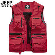吉普（JEEP）夏季速干網(wǎng)眼馬甲男戶外休閑多口袋馬夾攝影記者釣魚(yú)背心中年大碼 棗紅色 XL 建議體重170斤左右