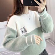 施洛瀾（SINO LOVE）2025秋冬季新款加厚毛衣女士寬松外穿長袖針織上衣內(nèi)搭打底衫春秋 淺綠色 均碼 建議90-135斤