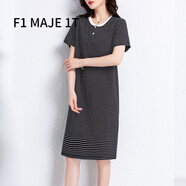 F1MAJE1T高端設計師品牌連衣裙女條紋T恤裙夏寬松短袖女潮韓版休閑中長款 6620黑色條紋 XL 建議121-130斤