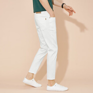 MULONG PRO高端天絲棉牛仔褲男白色九分褲韓版秋冬厚款修身彈力小腳休閑褲潮 白色 （春秋厚款） 33