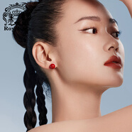 Royal sasa皇家莎莎耳釘女紅豆饅頭珍珠耳環(huán)秋冬高級感復(fù)古氣質(zhì)紅色過年耳飾