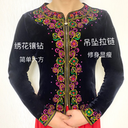 新疆衣服短外套上衣繡花修身長(cháng)袖金絲絨女裝女士新款服裝 黑色 M