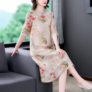 法蘿迪 棉麻連衣裙短袖夏季新品女裝時(shí)尚韓版寬松顯瘦中長(cháng)款旗袍裙子 圖片色 5XL