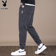 花花公子（PLAYBOY）休閑褲男2025年春夏季褲子男士寬松束腳衛(wèi)潮流長褲 深灰 XL