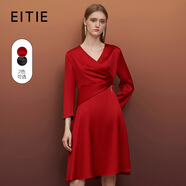 愛特愛（EITIE）氣質(zhì)v領(lǐng)收腰a字顯瘦小禮服純色連衣裙秋新款舒適中裙6777404 紅蔓61 M 160