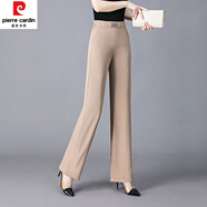 皮爾卡丹（pierre cardin）牛奶絲闊腿褲女夏季高腰垂感2024新款冰絲休閑直筒寬松微喇長褲薄 359卡其 28/L105-114斤