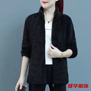 茵侈雙面搖粒絨毛毛外套女短款大碼珊瑚絨 冬加厚保暖抓絨上衣女衛(wèi)衣 黑色-秋冬外套女洋氣高級 XL -秋冬外套女洋氣高級