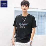 TEEK短袖t恤男裝上衣服 青少年新款夏季男士高中生潮流休閑重磅棉體恤 【合體版型】S218黑色 S