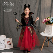 瑞央萬(wàn)圣節兒童服裝女童吸血鬼裝扮連衣裙女巫婆裙子演出服飾 新款黑金色吸血鬼(不包含脖鏈) 成人_S身高155165厘米