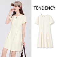 真維斯收腰連衣裙子女夏季2024新款正肩顯瘦高級感穿搭氣質(zhì)減齡短裙GX  杏-純色 S