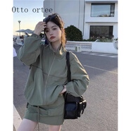 Otto ortee輕奢潮流復古美式運動(dòng)休閑套裝女夏季薄款立領(lǐng)外套半身裙兩 軍綠色套裝【外套 半身裙】 M
