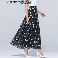 vuzrmm轻奢女装夏季新品碎花雪纺半身长裙女士高腰A字中年跳舞半身裙子 多彩波点 S腰围1.8-1.9尺长度85厘米