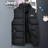 JEEP SPIRIT 吉普 馬甲男新款純色男士坎肩外套馬夾上衣男士韓版修身時(shí)尚裝 黑色 XL