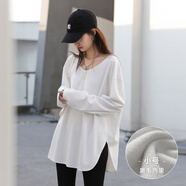 CHIC VEN 2025春秋新款U領(lǐng)長(cháng)袖T恤中長(cháng)款開(kāi)叉打底衫體恤衫上衣女chicven 白色（小號磨毛款） 均碼