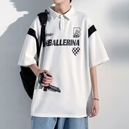 暢登（CHANGDENG）美式校園風POLO男撞色翻領短袖T恤男夏季高街潮流寬松大碼五分袖 白色 M【100斤左右】