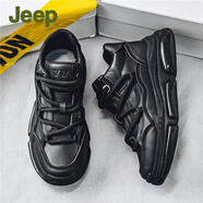 JEEP SPIRIT男鞋2024新款百搭休閑小白男款秋季厚底增高跑步運動(dòng)老爹潮鞋 純黑/斷碼品牌特-價(jià) 40