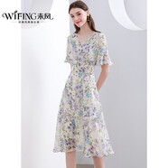 未風(fēng)雪紡碎花連衣裙女夏新款歐美風(fēng)氣質(zhì)顯瘦夏季荷葉邊裙子 花色 S