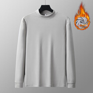 卡爾仕大碼男裝胖子雙面德絨保暖內衣男半高領(lǐng)打底衫加肥加大冬長(cháng)袖T恤 淺灰色 9XL（320-350斤）