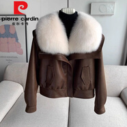 皮爾卡丹（pierre cardin）2025冬季新款仿狐貍毛領(lǐng)皮草外套麂皮白鴨絨羽絨服內膽短款機車(chē)年 巧克力色【高端貴氣】 L 【90-119斤】
