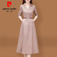 皮爾卡丹喜婆婆婚宴裝長(cháng)袖連衣裙女2025新款春秋季婚禮喜媽媽禮服旗袍針織 杏色 L (適合106-115斤)