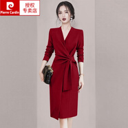 皮爾卡丹（pierre cardin）2025新款連衣裙子長(zhǎng)袖秋裝女裝歐貨秋冬季秋季金絲絨流行時(shí)尚針織 紅色 L