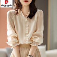 皮爾卡丹（pierre cardin）2025秋季新款耳邊點(diǎn)綴亮面時(shí)尚肌理立領(lǐng)長袖襯衫大氣上衣襯衣 杏色 L 110-120斤
