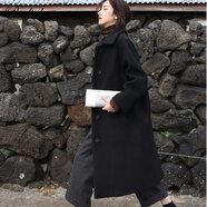 Radinka2024秋冬新潮流中長款過膝學生呢子外套女赫本風毛呢大衣DYY 黑色【夾棉加厚款】 L 【建議115-125斤】