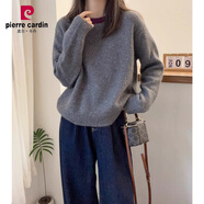 皮爾卡丹（pierre cardin）拼色浣熊絨針織衫女2024秋冬季時尚長袖休閑軟糯毛衣慵懶風(fēng)衫 灰色毛毛衣/長款毛衣開衫/毛衣女 2XL 2XL 125-140斤