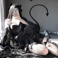 長夜漫漫 性感情趣內(nèi)衣 日式和服sm角色扮演大碼情趣制服 日本暗黑系誘惑睡袍 浴袍 黑色（外套+T褲+腰帶+絲襪） 均碼（80-140斤）