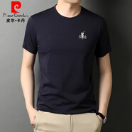 皮爾卡丹（pierre cardin）男裝絲光棉短袖t恤男圓領半袖夏季純棉體恤衫男印花上衣服 R8116藏青 170/L推薦120-130斤