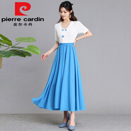 皮爾卡丹（pierre cardin）2025新款雪紡半身長裙女夏季高腰沙灘裙子跳舞半截大擺裙子a字 天藍色雪紡【腰圍1尺8到3尺】 360度裙長85厘米適合高157-165【