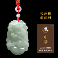 晶湖 和田玉吊墜男龍年本命年十二生肖護身天然玉墜男節日禮物項鏈女 生肖龍-中號
