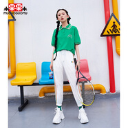 木果果木2022夏季新款修身針織翻領(lǐng)上衣女兔子印花學院風減齡短袖 綠色 S