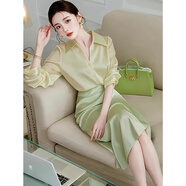 蘇洛琳2025年春秋季夏天新款女士?jī)杉殬I(yè)套裝連衣裙小個(gè)子穿搭氣質(zhì)衣服 綠色 L 108-118斤