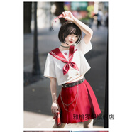 未萱 jk制服冬季套裝半身裙戰火與玫瑰JK秋冬水手服百褶短裙長(cháng)袖海領(lǐng) 赤領(lǐng)白二本短袖+紅裙42cm XL 均碼