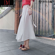 DAVEY MODE一片式印花沙灘裙系帶半身裙度假風(fēng)長(cháng)裙裹裙演出服表演舞蹈服 純色白色 均碼