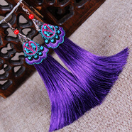 夢(mèng)君宸民族風(fēng) 全布藝手工耳飾女士舞臺飾品 復古中國風(fēng)流蘇耳環(huán) 紫色