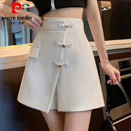 皮爾卡丹（pierre cardin）高腰不規(guī)則短裙褲女2025春夏斜排扣顯瘦褲裙西裝褲半身裙a字裙 白色 M