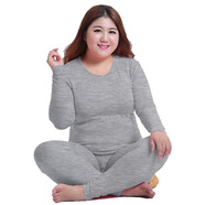 加肥加大碼秋衣秋褲女士套裝莫代爾加大碼200斤胖MM圓領(lǐng)打底女士薄款保暖內衣 灰色 4XL【145-180斤】