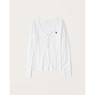 BM CEC2023秋冬新款af亨利長(cháng)袖t恤女修身顯瘦紐扣螺紋V領(lǐng)打底衫 白色 S