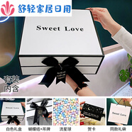 儀式感禮盒ins風(fēng)感鞋盒生日禮物盒子禮袋大號空盒圣誕 白色禮盒+蝴蝶結+禮袋+流星球+賀卡 4號-28*26*11.5cm可裝T恤.高跟鞋
