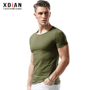 續(xù)點(diǎn) 短袖t恤男圓領(lǐng)夏修身健身緊身運(yùn)動(dòng)韓版休閑棉質(zhì)純色打底彈力汗衫 軍綠圓領(lǐng) L 碼108-126斤左右修身版型