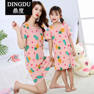 女童睡裙純棉夏季兒童睡衣中大童小女孩寶寶薄款短袖連衣裙家居服 桔紅色 財睡裙-滿(mǎn)印菠蘿 165適合160左右