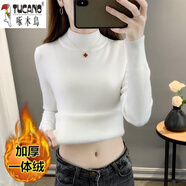啄木鳥(niǎo)（TUCANO）羊毛衫女秋冬加絨毛衣女一體絨內搭大尺碼半高領(lǐng)羊毛針織打底 白色【加厚一體絨】 L 建議(105-120斤)