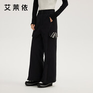 艾萊依時(shí)尚羽絨褲秋冬簡(jiǎn)約微喇保暖直筒休閑百搭通勤長褲 炭黑M