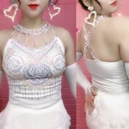 掉帶背心新款女美背吊帶歐洲站2020春夏季新款韓版時(shí)尚洋氣背心燙鉆美背吊帶打底女潮a 白色玫瑰花（常規無(wú) 絨） 小碼 (80-120斤)