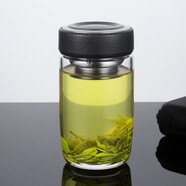 俊范矮胖水杯子單層玻璃杯帶過(guò)濾網(wǎng)男女士加厚茶杯耐高溫高硼硅鵝蛋杯 黑色 400ml 單層帶濾網(wǎng)